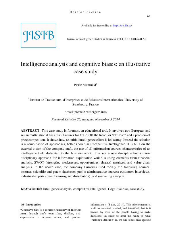 (PDF) Intelligence analysis and cognitive biases: an illustrative case ...
