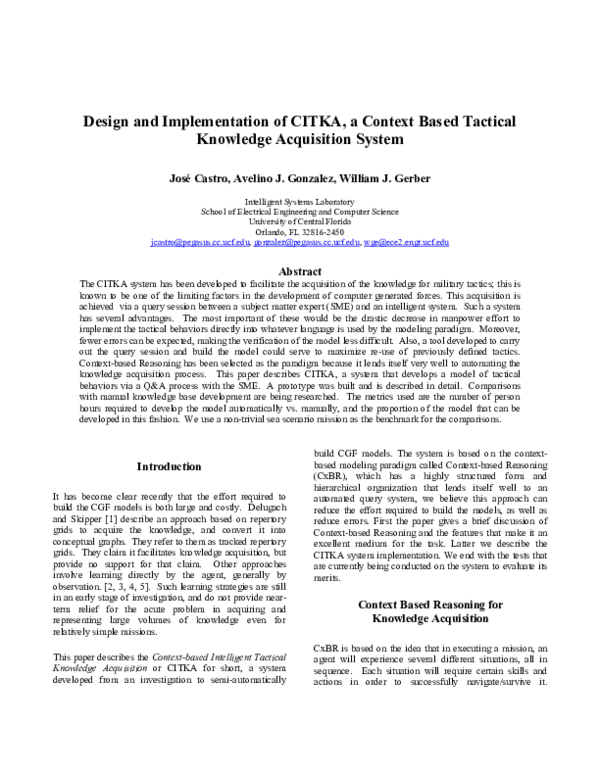 (PDF) Design and Implementation of CITKA, a Context Based Tactical ...