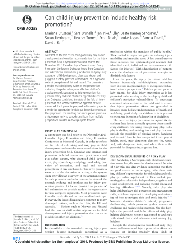 (PDF) Can child injury prevention include healthy risk promotion?