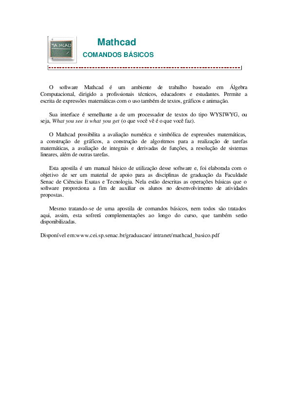 (PDF) Mathcad COMANDOS BÁSICOS