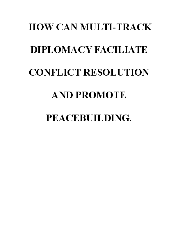 (DOC) HOW CAN MULTITRACK DIPLOMACY FACILITATE CONFLICT RESOLUTION AND
