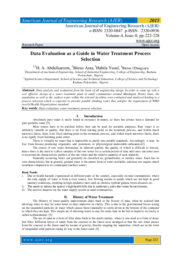 (PDF) Data Evaluation as a Guide in Water Treatment Process Selection