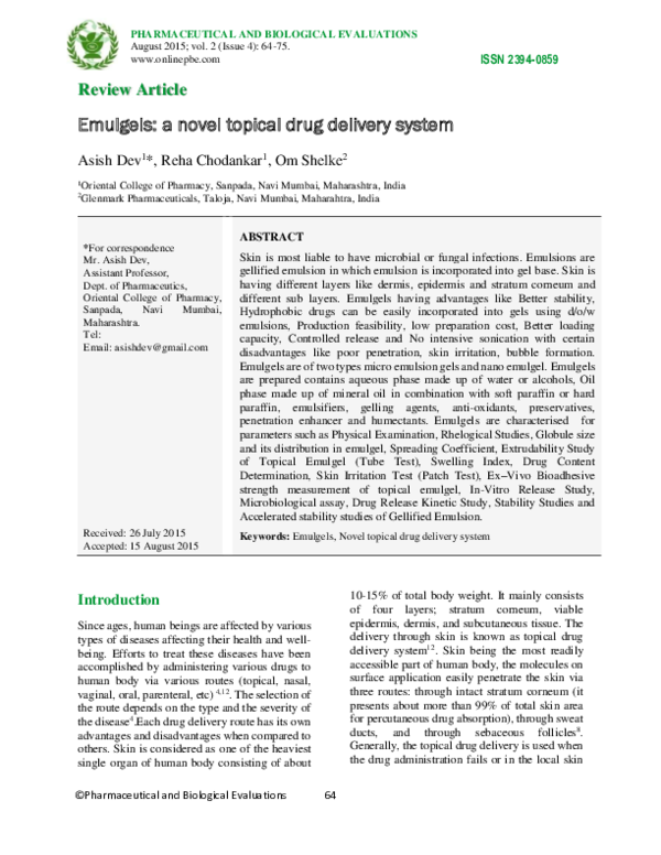 (PDF) Emulgels: A Novel Topical Drug Delivery System