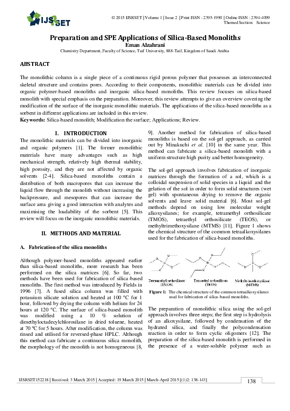 (PDF) Preparation and SPE applications of silica-based monoliths