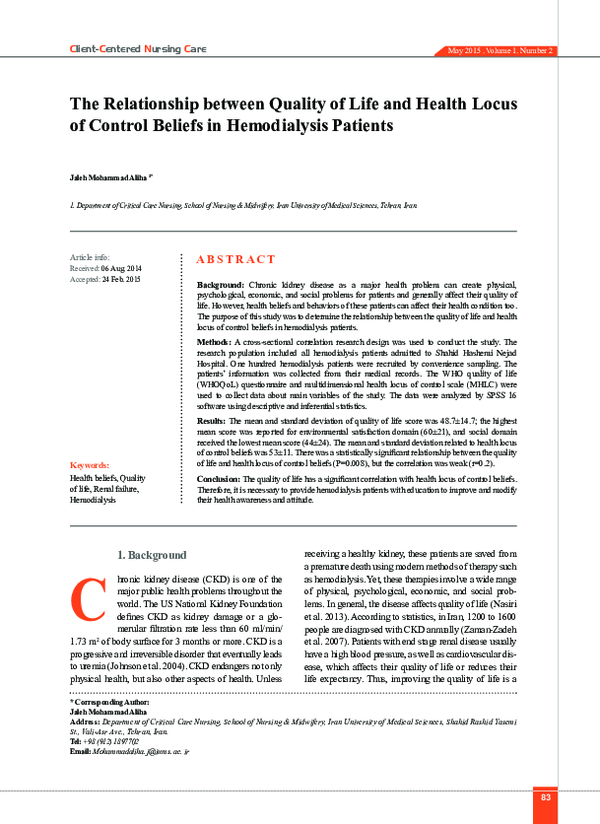 (PDF) The Relationship between Quality of Life and Health Locus of ...