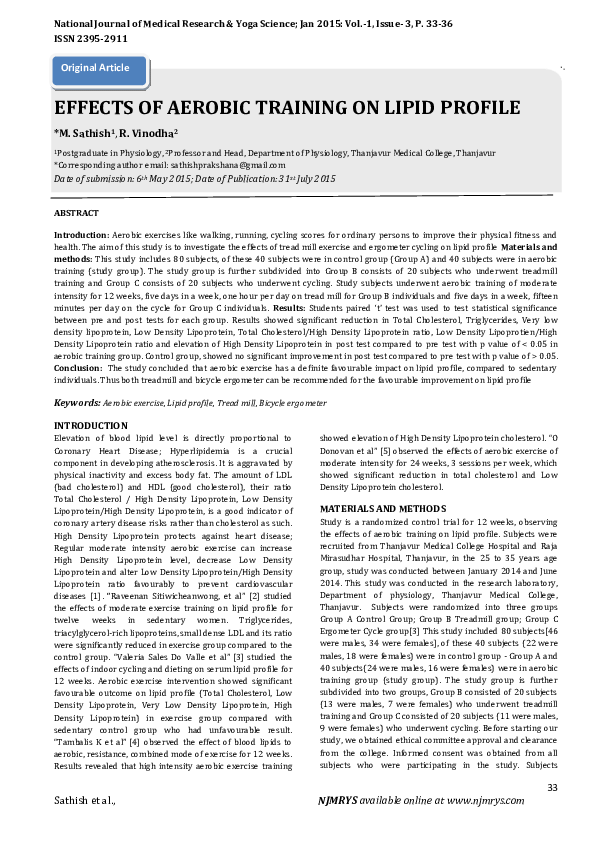 (PDF) EFFECTS OF AEROBIC TRAINING ON LIPID PROFILE