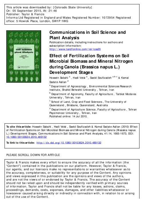 (PDF) Effect of Fertilization Systems on Soil Microbial Biomass and ...