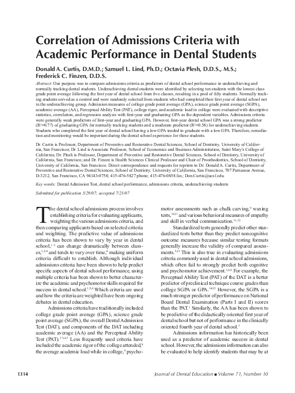 (PDF) Correlation of Admissions Criteria with Academic Performance in ...