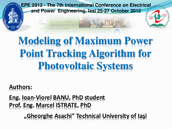 Modeling of Maximum Power Point Tracking Algorithm for Photovoltaic Systems