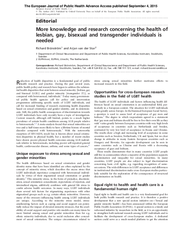(PDF) More knowledge and research concerning the health of lesbian, gay ...