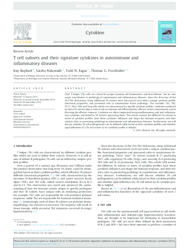 (PDF) T cell subsets and their signature cytokines in autoimmune and ...