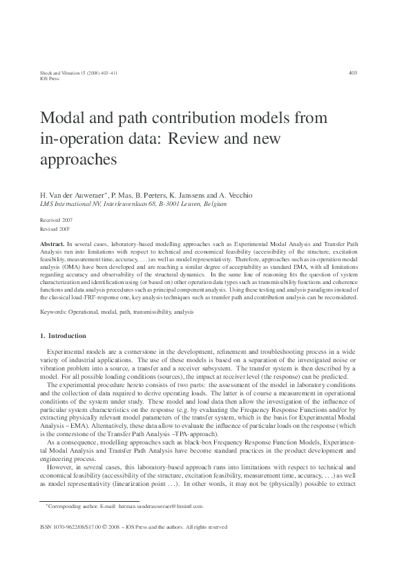 (PDF) Modal and path contribution models from in-operation data: Review ...
