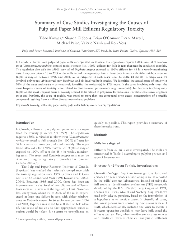 (PDF) Summary of Case Studies Investigating the Causes of Pulp and ...