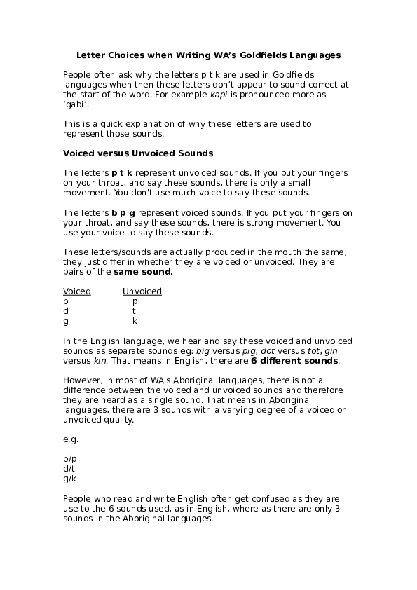 (DOC) Letter Choices when Writing WA’s Goldfields Languages