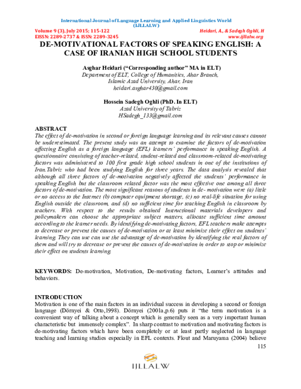 (PDF) De-motivational Factors of Speaking in English