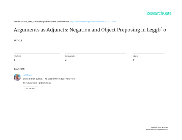 (PDF) Arguments as Adjuncts: Negation and Object Preposing in Leggb ́o
