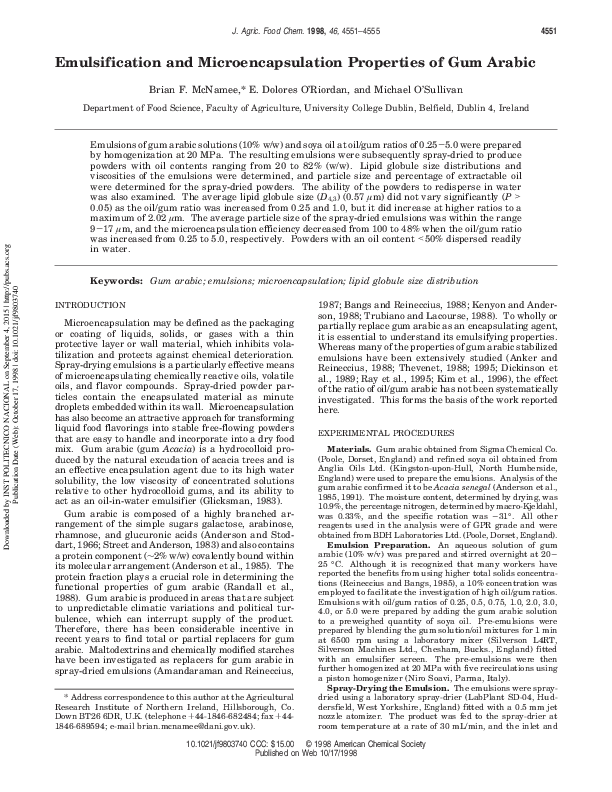 (PDF) Emulsification and Microencapsulation Properties of Gum Arabic