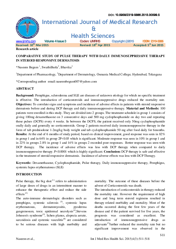 COMPARATIVE STUDY OF PULSE THERAPY WITH DAILY IMMUNOSUPPRESSIVE THERAPY