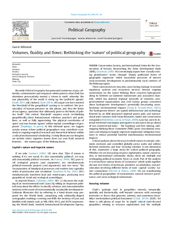 (PDF) Volumes, fluidity and flows: Rethinking the ‘nature’ of political ...