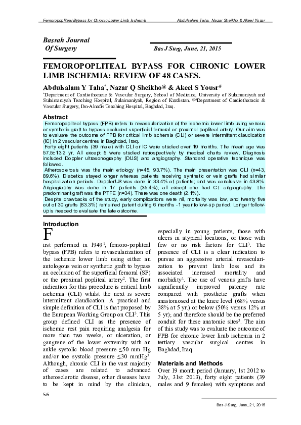 (PDF) Femoropopliteal bypass for chronic lower limb ischemia: review of ...
