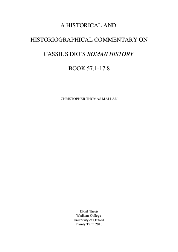 (DOC) A Historical and Historiographical Commentary on Cassius Dio's Roman History, Book 57.1.1