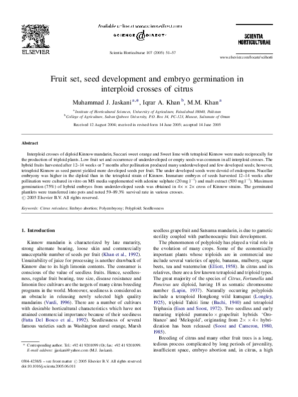(PDF) Fruit set, seed development and embryo germination in interploid ...