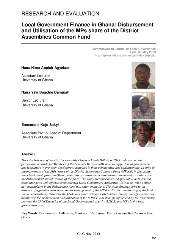 (PDF) Local Government Finance in Ghana Disbursement and Utilisation
