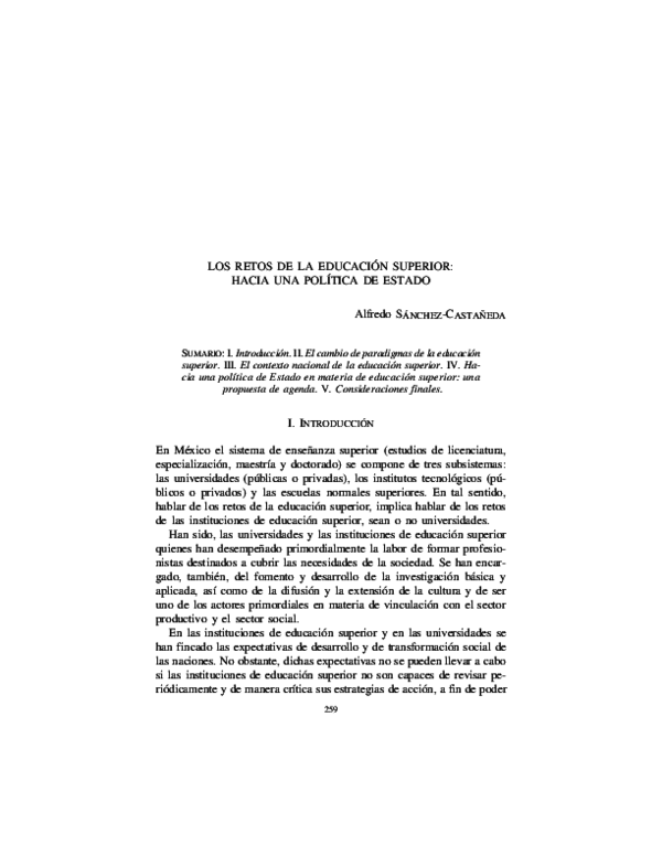 (PDF) LOS RETOS DE LA EDUCACIÓN SUPERIOR: HACIA UNA POLÍTICA DE ESTADO