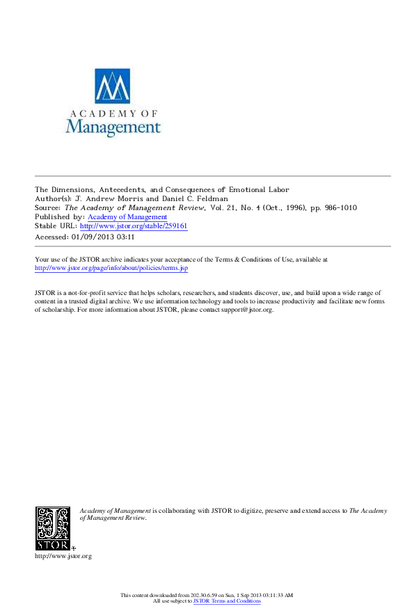 (PDF) The Dimensions, Antecedents, and Consequences of Emotional Labor