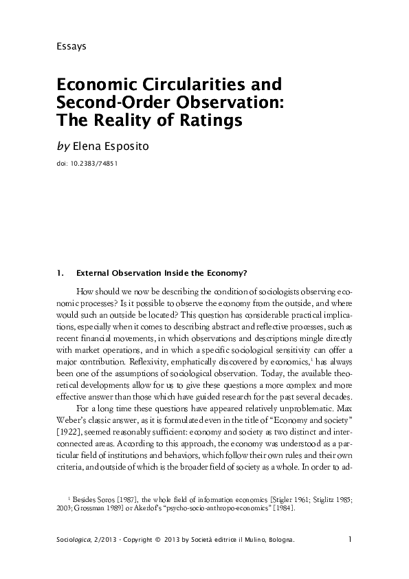(PDF) Economic Circularities and Second-Order Observation: The Reality ...