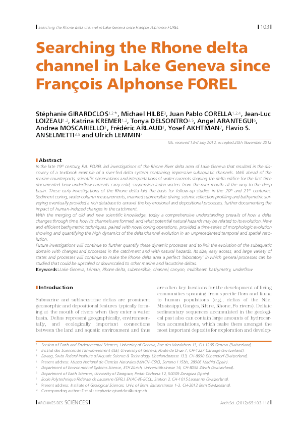 Searching the Rhone delta channel in Lake Geneva since François