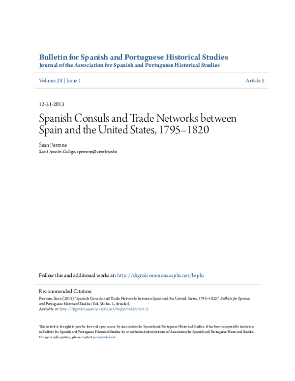 (PDF) “Spanish Consuls and Trade Networks between Spain and the United States, 17951820