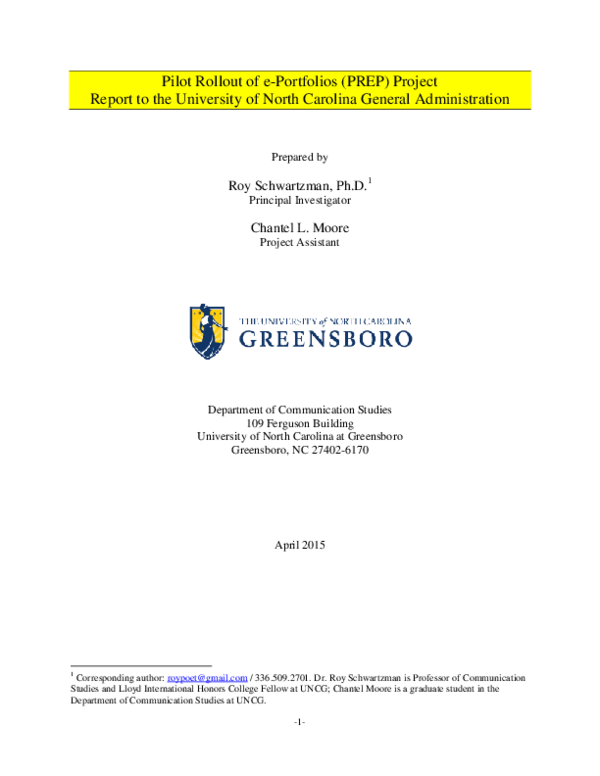 Pilot Rollout of e-Portfolios (PREP) Project Report to the University ...