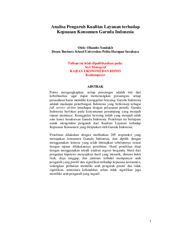 (PDF) Analisa Pengaruh Kualitas Layanan terhadap Kepuasan Konsumen ...