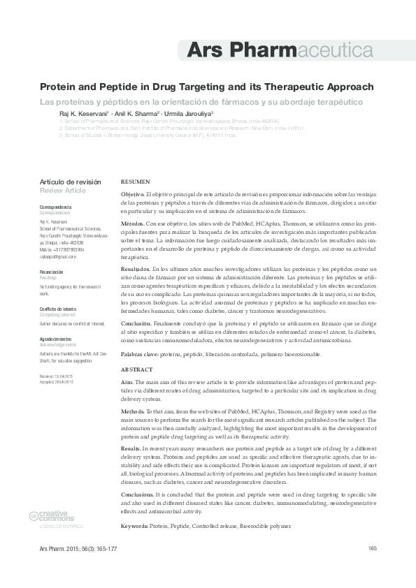 (PDF) Protein and Peptide in Drug Targeting and its Therapeutic Approach