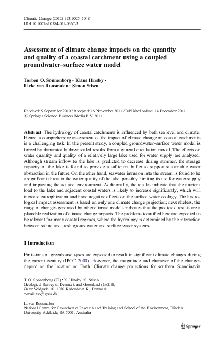 (PDF) Assessment of climate change impacts on the quantity and quality ...