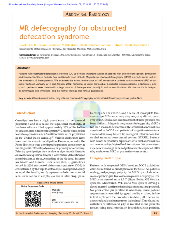 (PDF) MR defecography for obstructed defecation syndrome