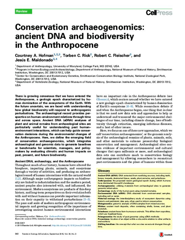 (PDF) Conservation archaeogenomics: ancient DNA and biodiversity in the ...