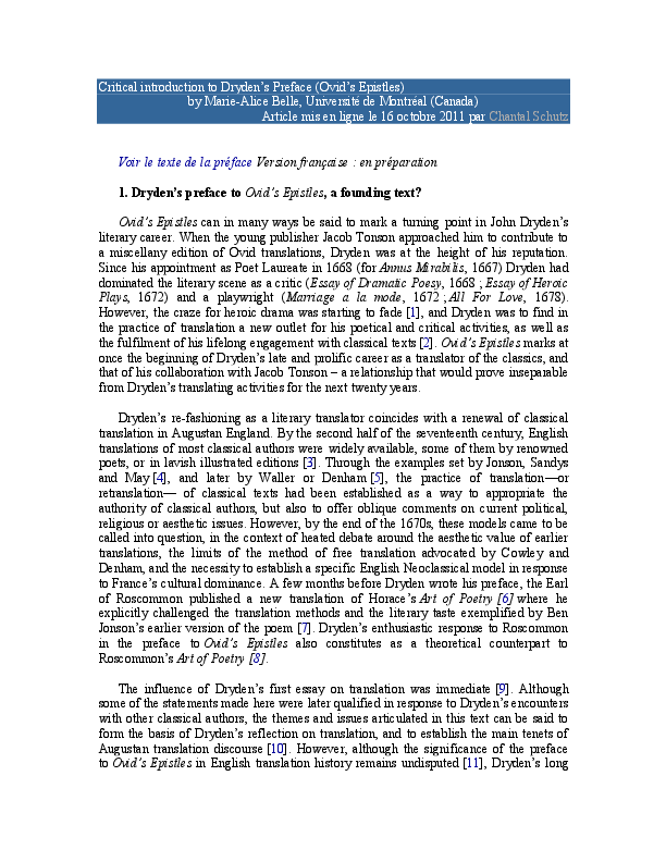 John Dryden's Preface to Ovid's Epistles (1680) - A Critical Introduction