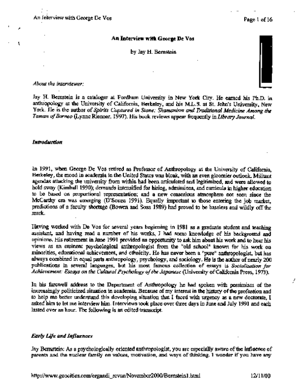 (PDF) An interview with George De Vos