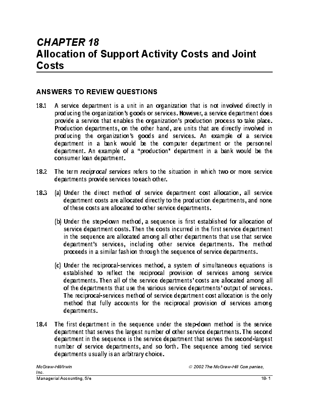 (DOC) CHAPTER 18 Allocation of Support Activity Costs and Joint Costs
