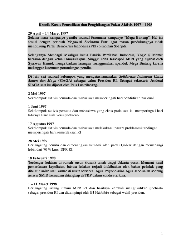 (PDF) Kronik Kasus Penculikan dan Penghilangan Paksa Aktivis 1997 – 1998