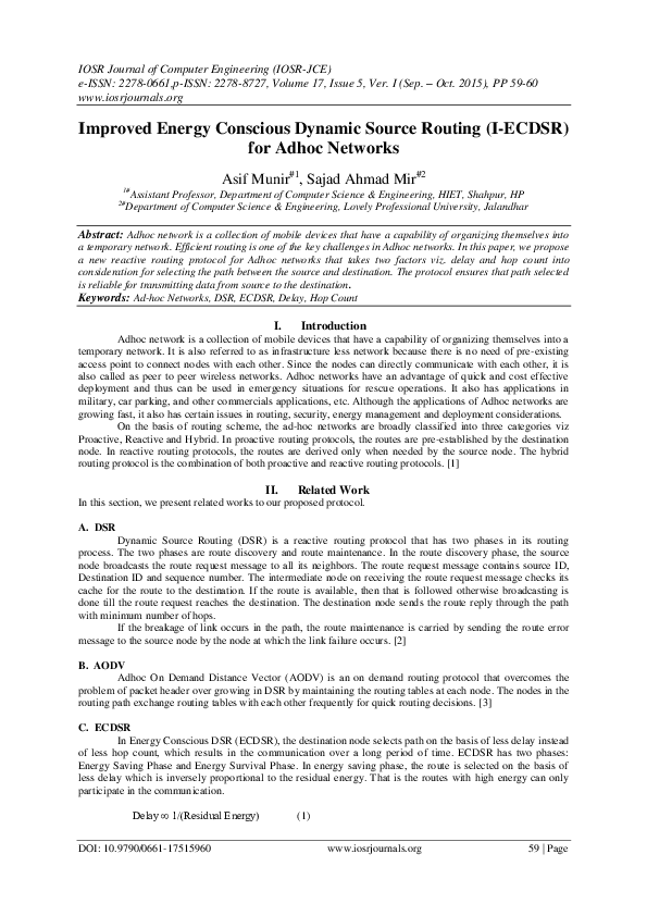 (PDF) Improved Energy Conscious Dynamic Source Routing (I-ECDSR) for ...