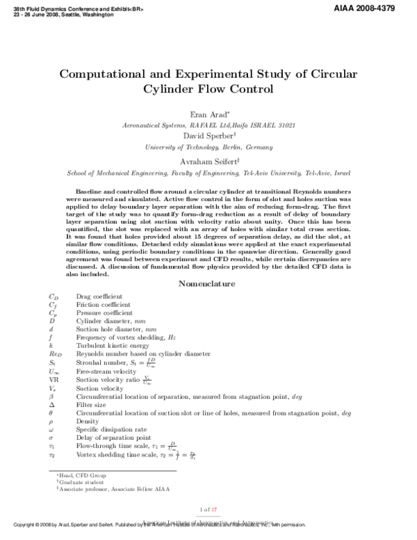 (PDF) Computational and Experimental of Cylinder Flow Control