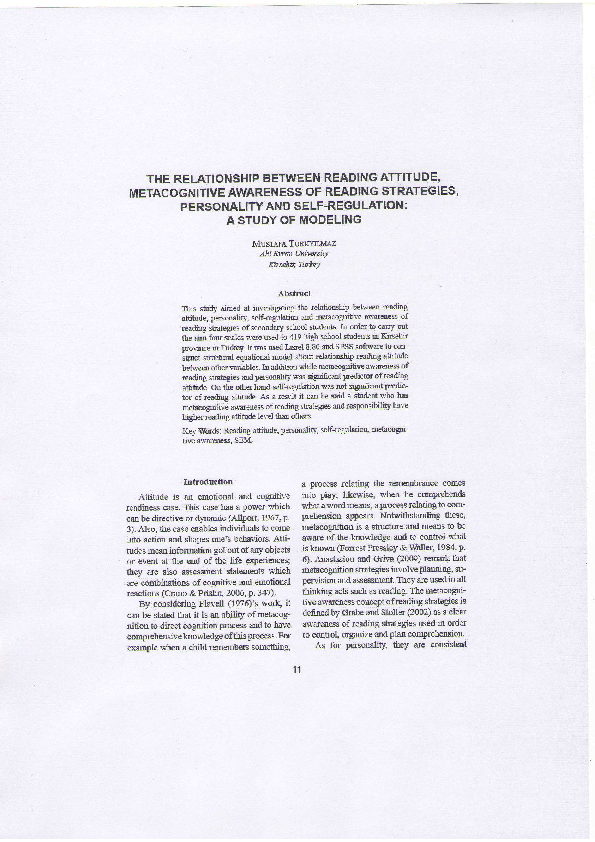 (PDF) The Relationship Between Reading Attitude, Metacognitive ...