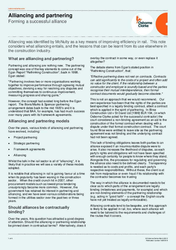 (PDF) Alliancing and partnering