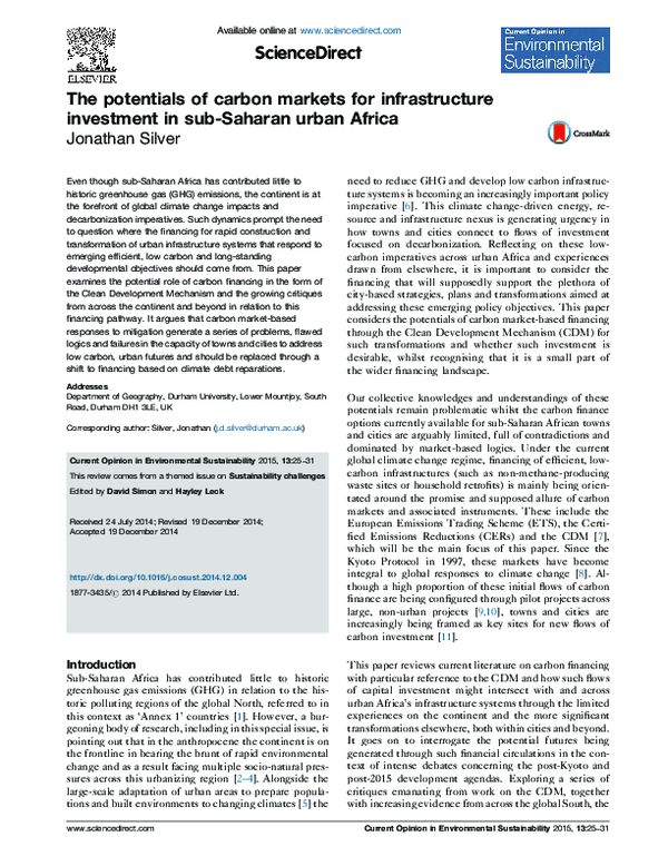 (PDF) The Potentials of Carbon Markets for Infrastructure Investment in ...