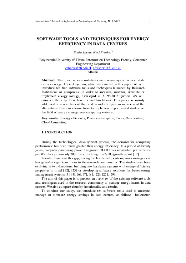 (PDF) Software Tools and Techniques for Energy Efficiency in Data Centres