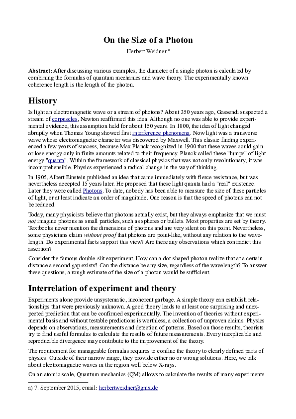 (PDF) On the Size of a Photon