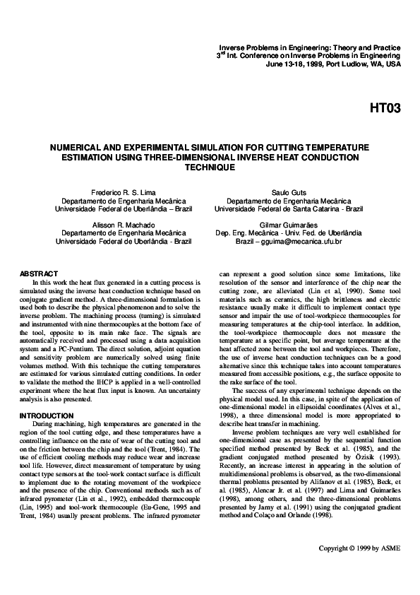 (PDF) Numerical and experimental simulation for heat flux and cutting ...
